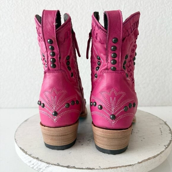 Lane COSSETTE Womens Cowboy Bootie 7 Hot Pink Leather Western Short Ankle Boots - Picture 3 of 13